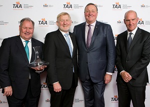 Lord Mayor Peter Doyle celebrates his award for Outstanding Contribution to the Industry with TAA Chair Martin Ferguson AHA National President Peter Burnett TAA Vic Chair Peter Dawson