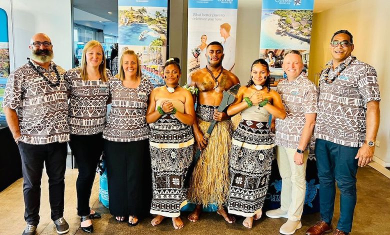 OUTRIGGER Fiji team with Fijian warrior and ladies_Melbourne Showcase at River's Edge, World Trade Centre