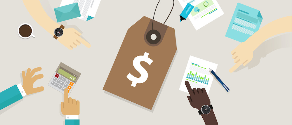 pricing strategy price tag define value counting production cost analysis vector