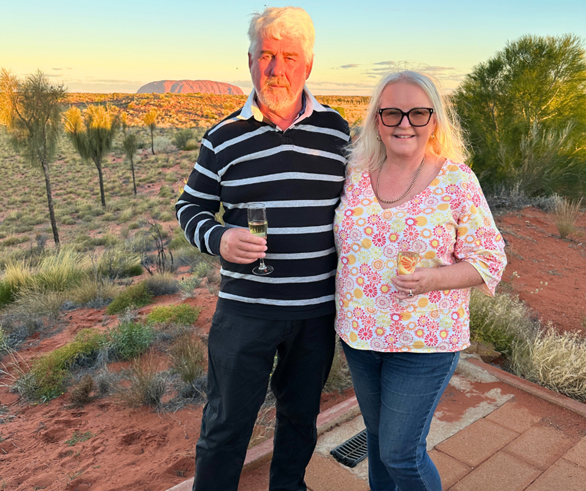 Full-time caravanners Annette and Kev—aka All Around Oz in Uluru
