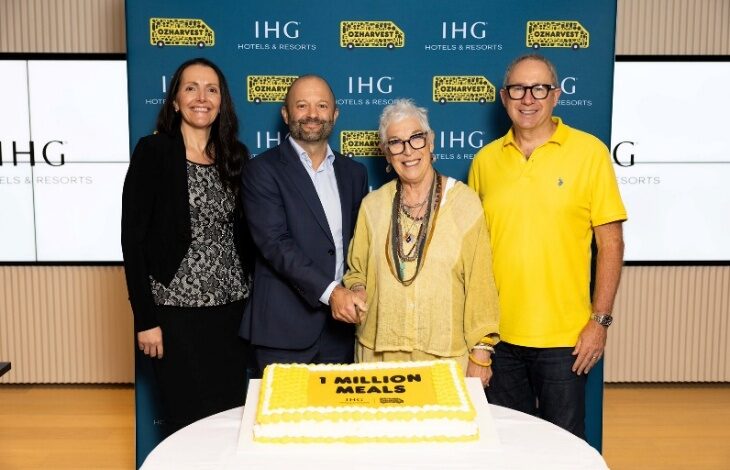 Image (L to R): AnnMarie Liddle, Director, Campaign Marketing, East Asia & Pacific, IHG Hotels & Resorts; Matt Tripolone, Managing Director, Australasia & Pacific, IHG Hotels & Resorts; Ronni Kahn AO, Founder, OzHarvest; James Goth, CEO, OzHarvest.